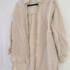 100% Linen Casual Beige Button Down Shirt for Women